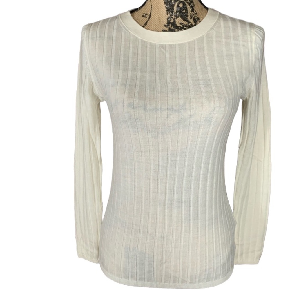 Banana Republic ivory ribbed merino wool crew neck lightweight sweater, Small